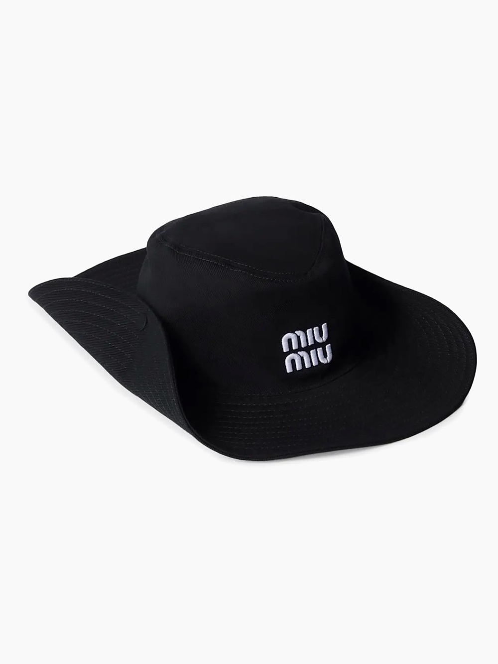 Miu Miu Black Drill Cowboy Hat with White Logo MULTIFUNCTIONAL
